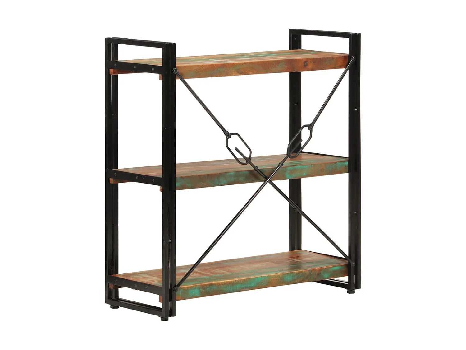 Bibliothèque 3 niveaux 77x30x80 cm bois récupération massif/fer OFR30625 BonneVie Meuble