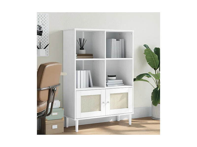 Estante SENJA aspeto de vime 90x35x130 cm pinho maciço branco PT322110