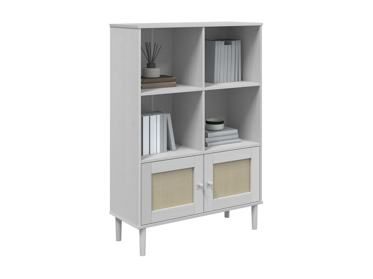 Biblioteca Estantería SENJA aspecto ratán madera pino blanco 90x35x130 cm ES55954