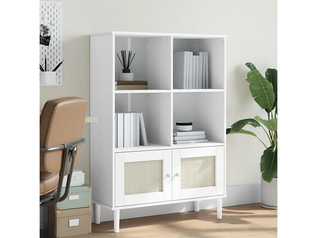 Bibliothèque SENJA aspect de rotin blanc bois massif de pin OFR81560 BonneVie Meuble