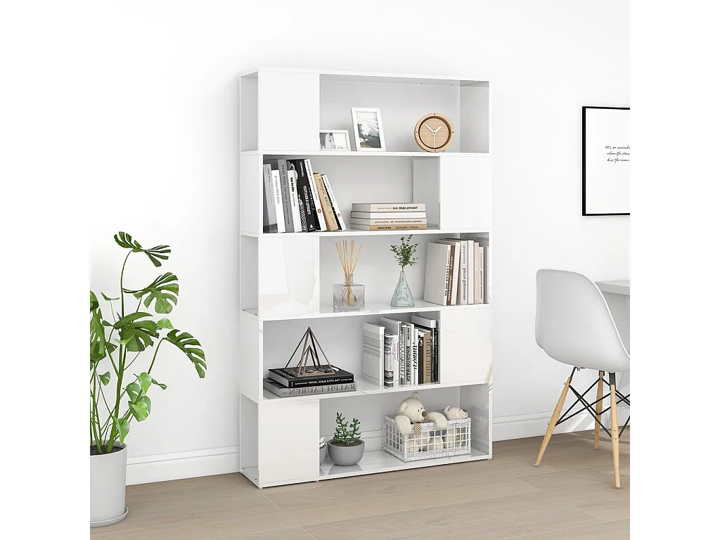 Bibliothèque séparateur de pièce blanc brillant bois ingénierie OFR88390 BonneVie Meuble