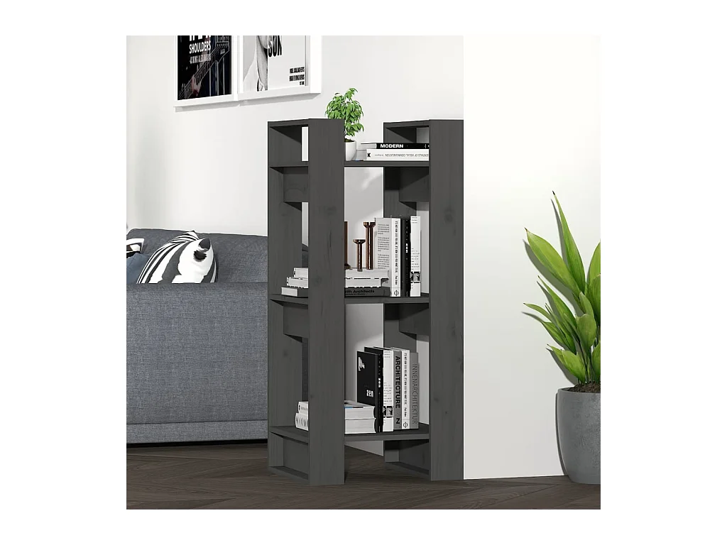 Bibliothèque-Séparateur de pièce Gris 41x35x91 cm Pin solide OFR81740 BonneVie Meuble