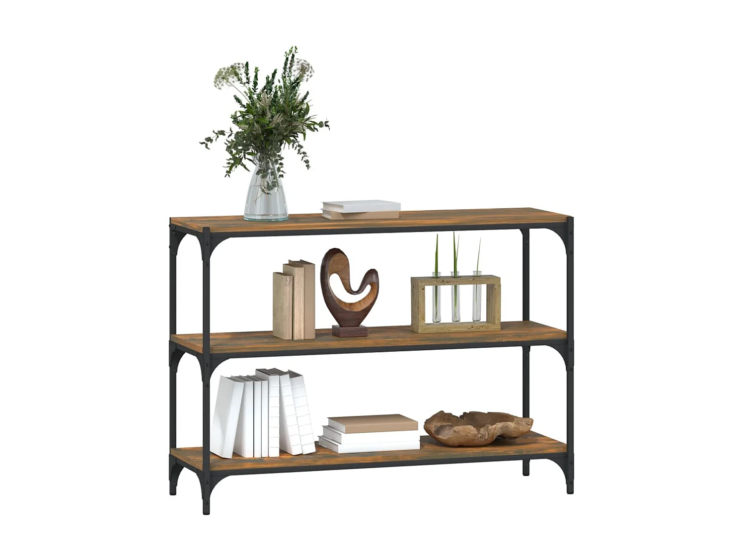 Biblioteca Estantería contrachapada y acero roble ahumado 100x33x70,5 cm ES11234