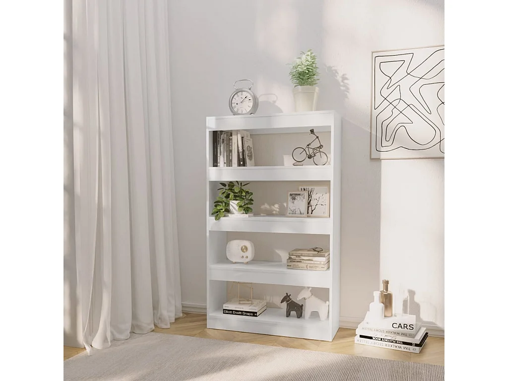 Bibliothèque-Séparateur de pièce Blanc brillant 80x30x135 cm OFR34828 BonneVie Meuble