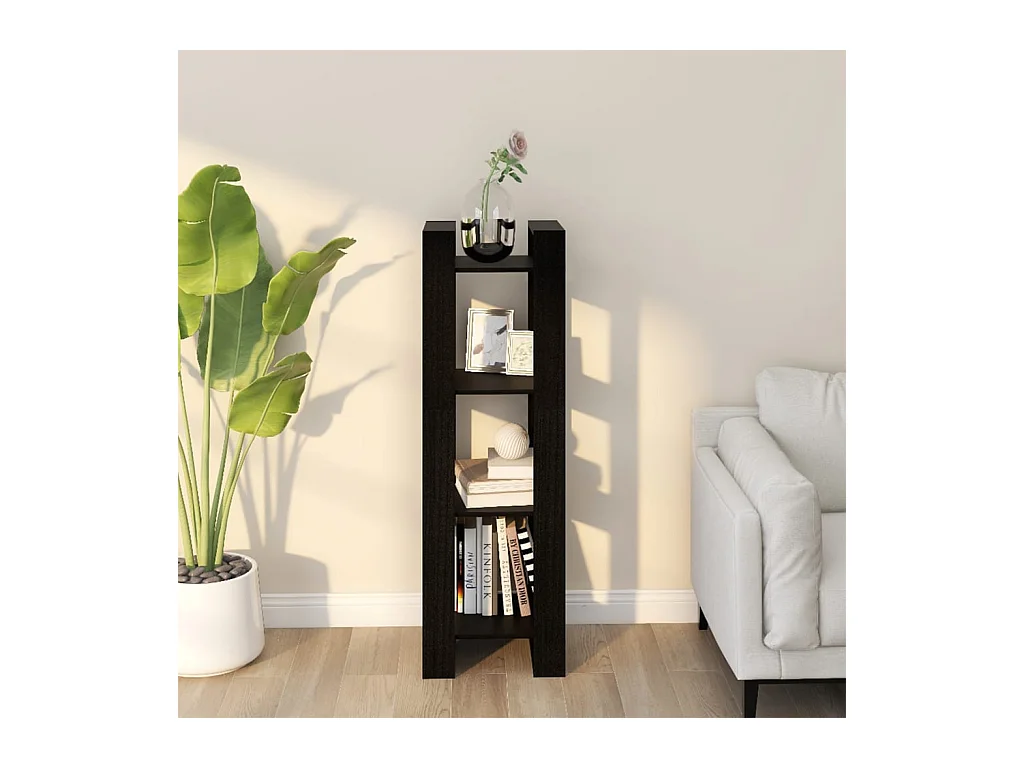 Bibliothèque-Séparateur de pièce Noir 41x35x125 cm Pin massif OFR70094 BonneVie Meuble