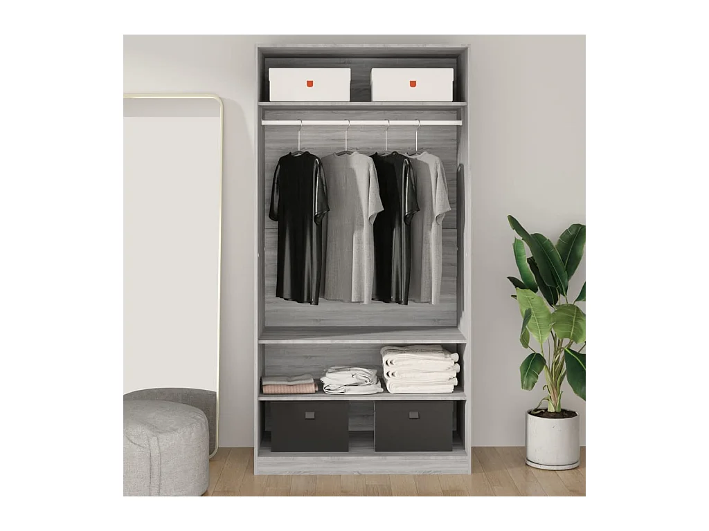 Garde-robe sonoma gris 100x50x200 cm bois d'ingénierie OFR25044 BonneVie Meuble