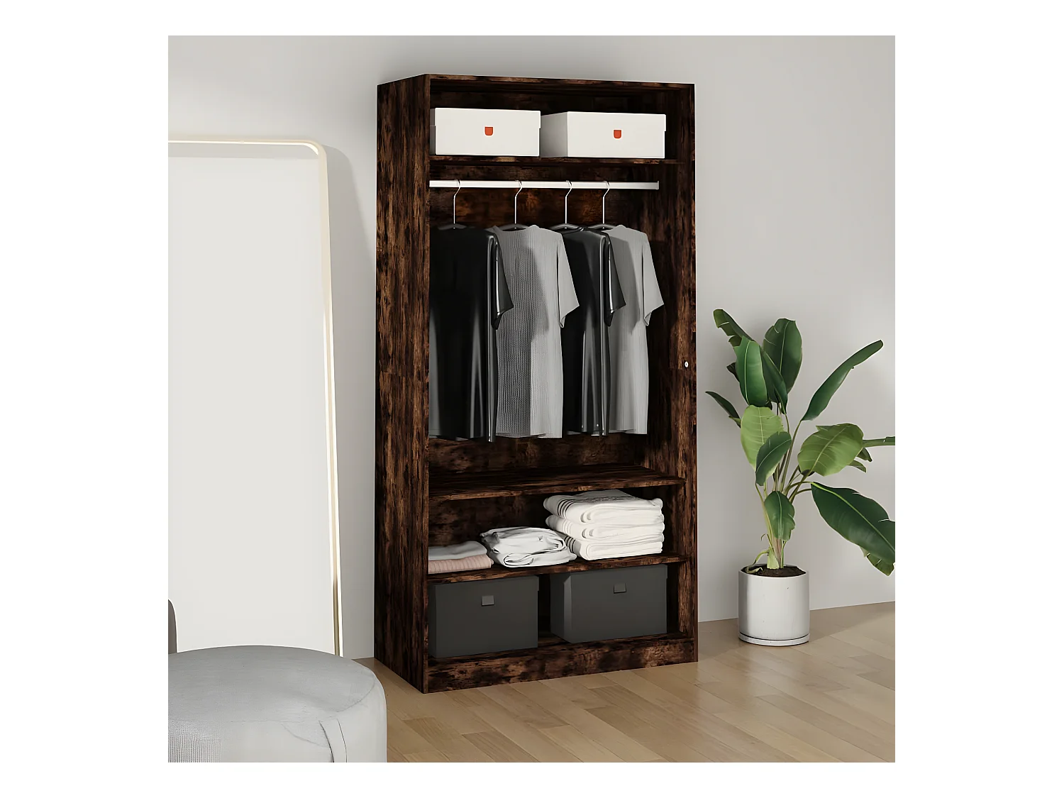 Garde-robe chêne fumé 100x50x200 cm bois d'ingénierie OFR52648 BonneVie Meuble
