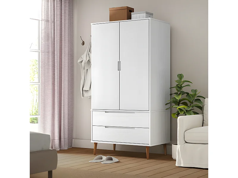 Roupeiro MOLDE 90x55x175 cm pinho maciço branco PT800198