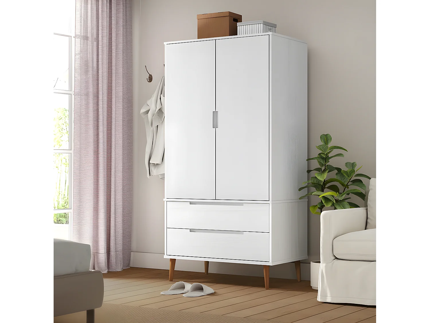 Roupeiro MOLDE 90x55x175 cm pinho maciço branco PT800198