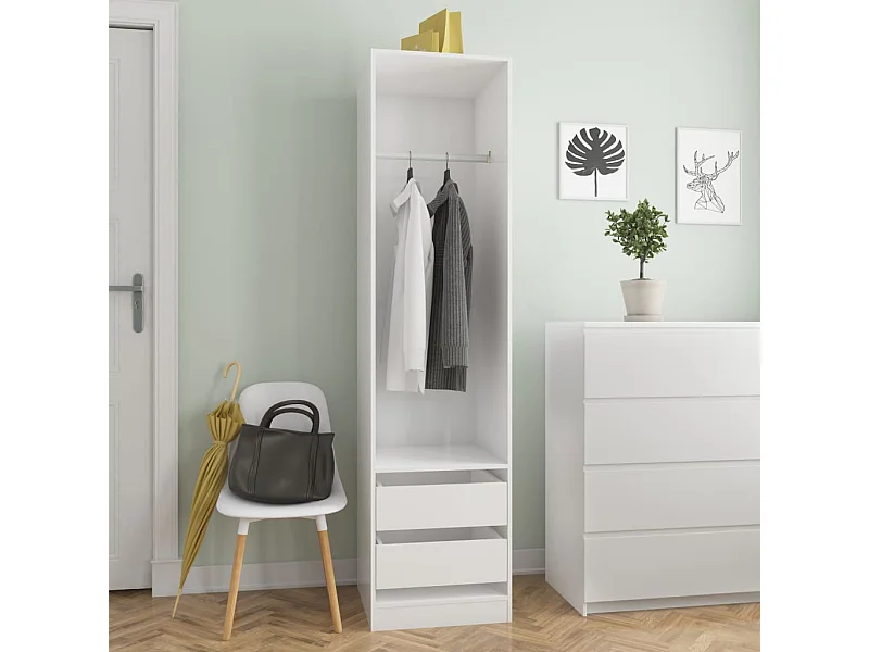 Armario con cajones de contrachapada blanco brillo 50x50x200 cm ES626037