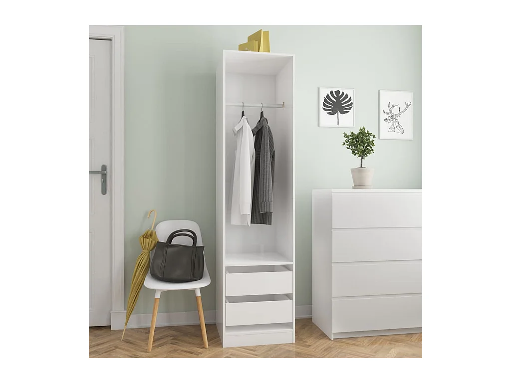 Garde-robe avec tiroirs Blanc brillant 50x50x200 cm Aggloméré OFR63050 BonneVie Meuble
