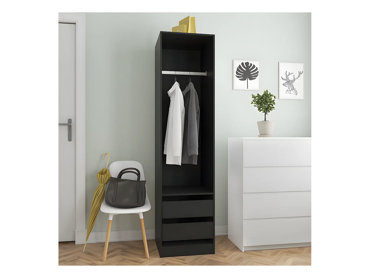 Garde-robe avec tiroirs Noir 50x50x200 cm Aggloméré OFR44418 BonneVie Meuble