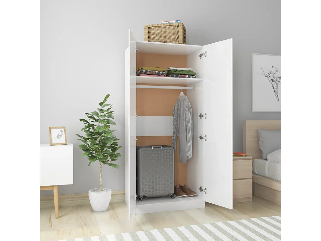 Garde-robe Blanc brillant 80x52x180 cm Aggloméré OFR26756 BonneVie Meuble
