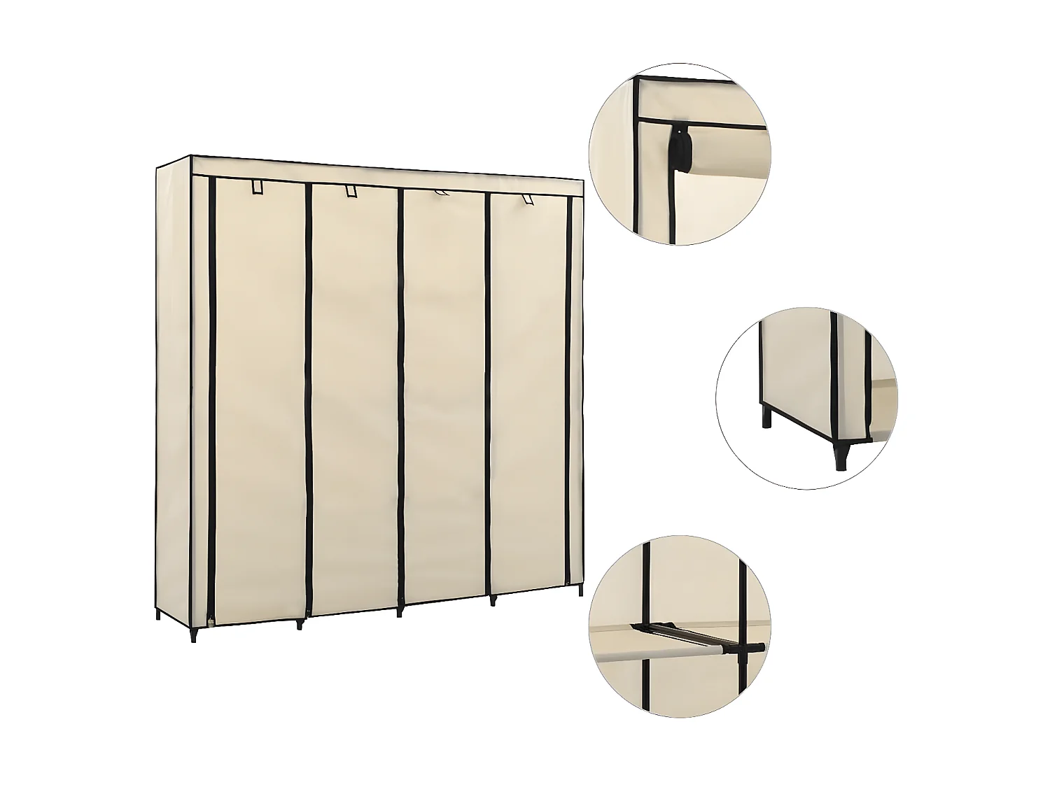 Garde-robe avec 4 compartiments Crème 175x45x170 cm OFR76147 BonneVie Meuble