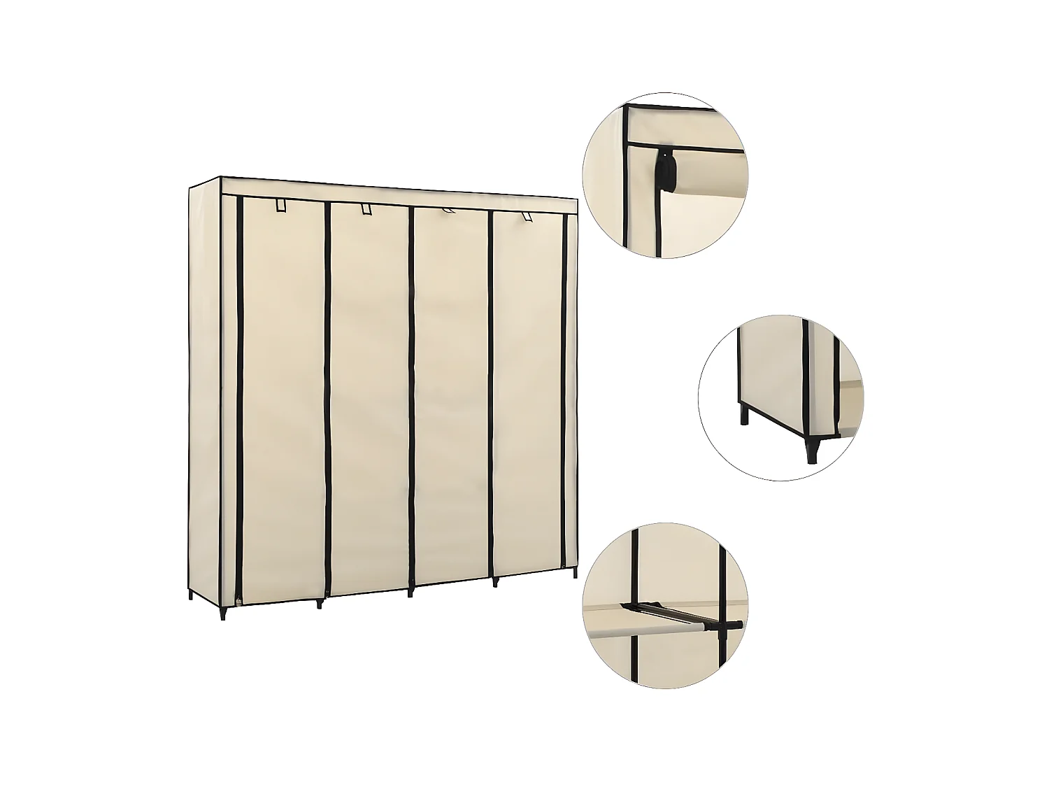 Kledingkast met 4 vakken 175x45x170 cm crème NL360768