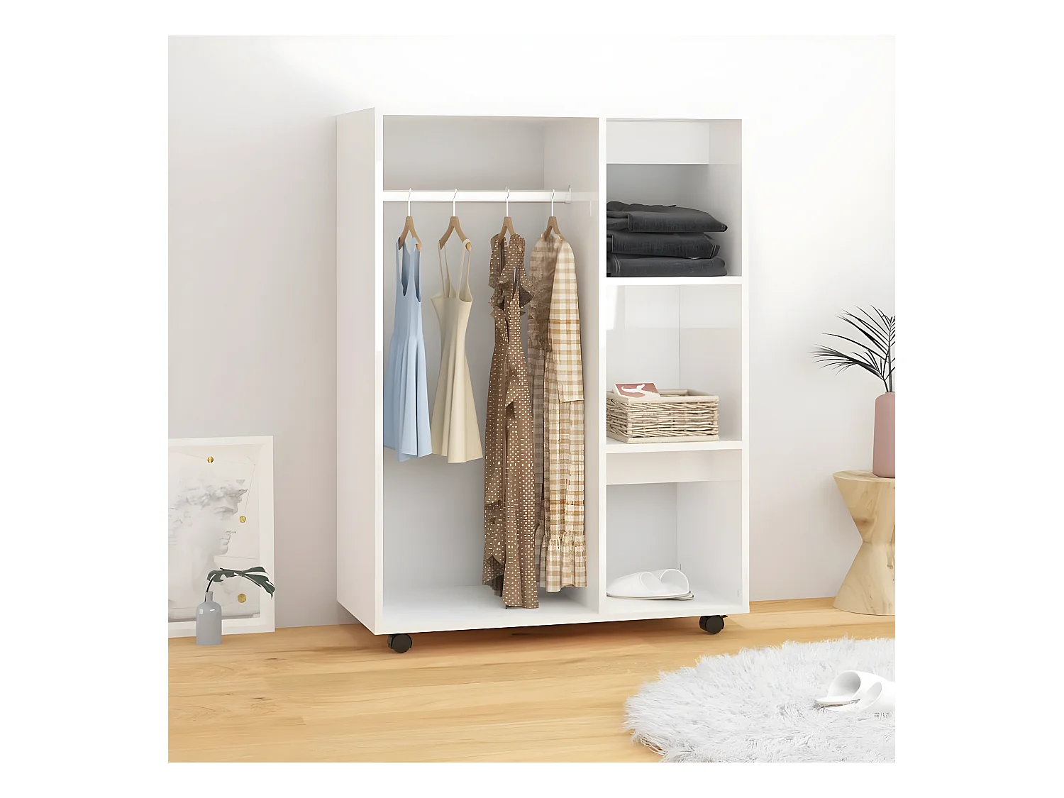 Garde-robe Blanc brillant 80x40x110 cm Aggloméré OFR49026 BonneVie Meuble