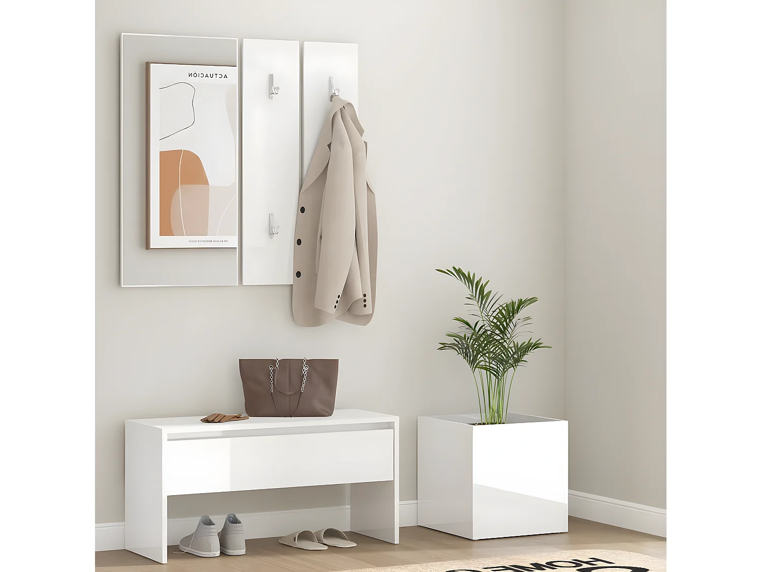 Ensemble de meubles de couloir Blanc brillant Bois d'ingénierie OFR22952 BonneVie Meuble