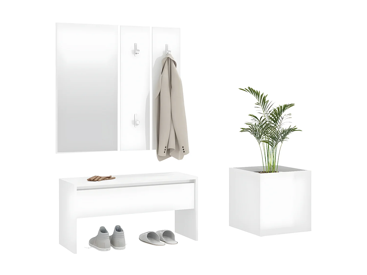 Ensemble de meubles de couloir Blanc brillant Bois d'ingénierie OFR22952 BonneVie Meuble