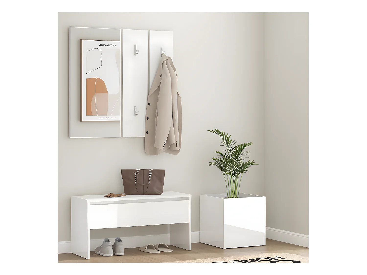 Set de muebles de recibidor madera contrachapada blanco brillo ES758370