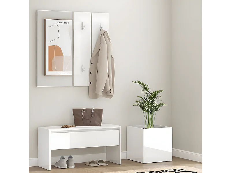 Halmeubelset bewerkt hout hoogglans wit