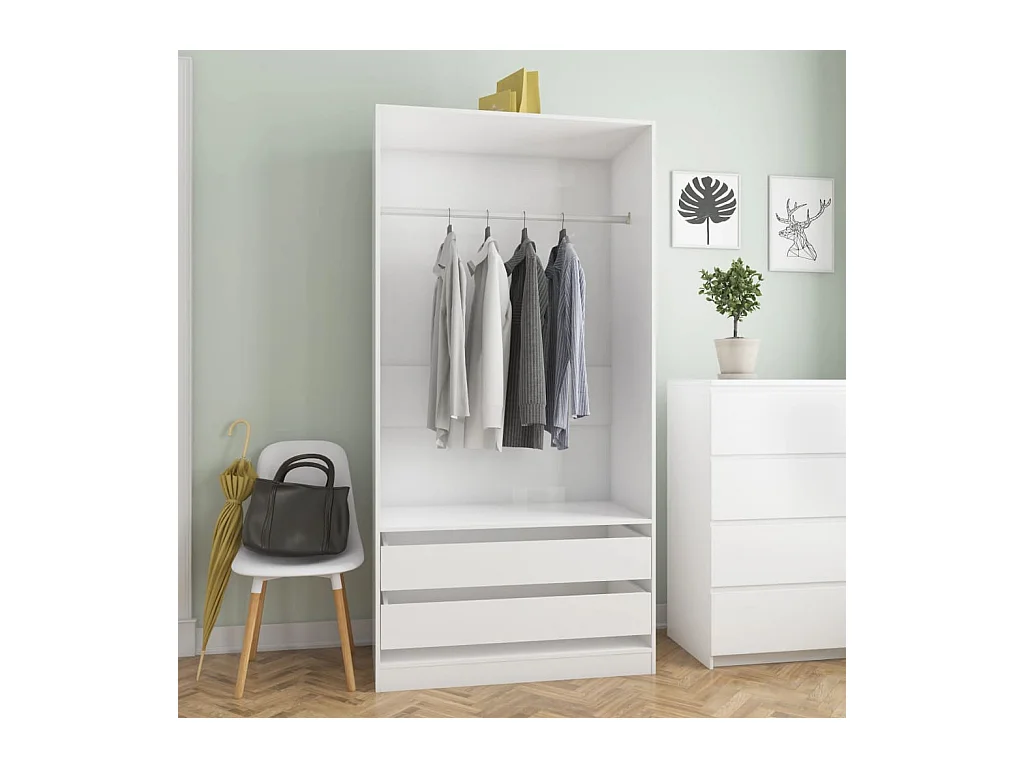 Garde-robe Blanc brillant 100x50x200 cm Aggloméré OFR36395 BonneVie Meuble