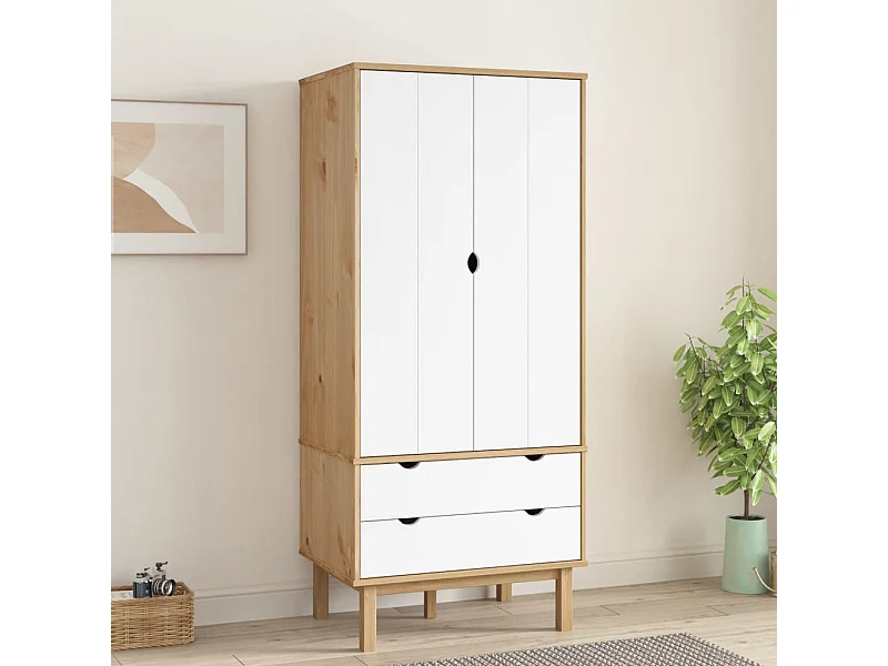 Roupeiro OTTA 76,5x53x172 cm pinho maciço castanho/branco PT868551
