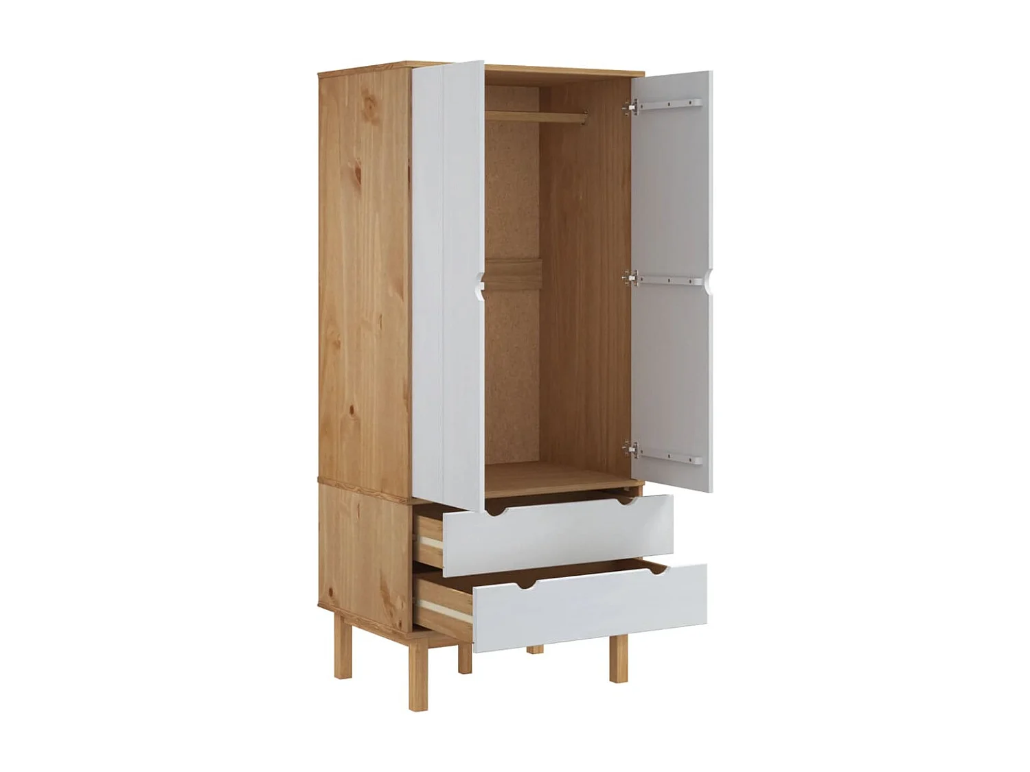Garde-robe OTTA Marron et blanc 76,5x53x172 cm Bois massif pin OFR68050 BonneVie Meuble