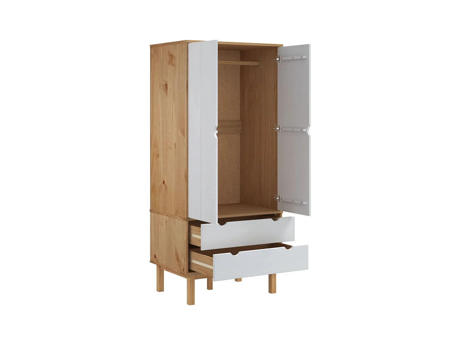 Garde-robe OTTA Marron et blanc 76,5x53x172 cm Bois massif pin OFR68050 BonneVie Meuble