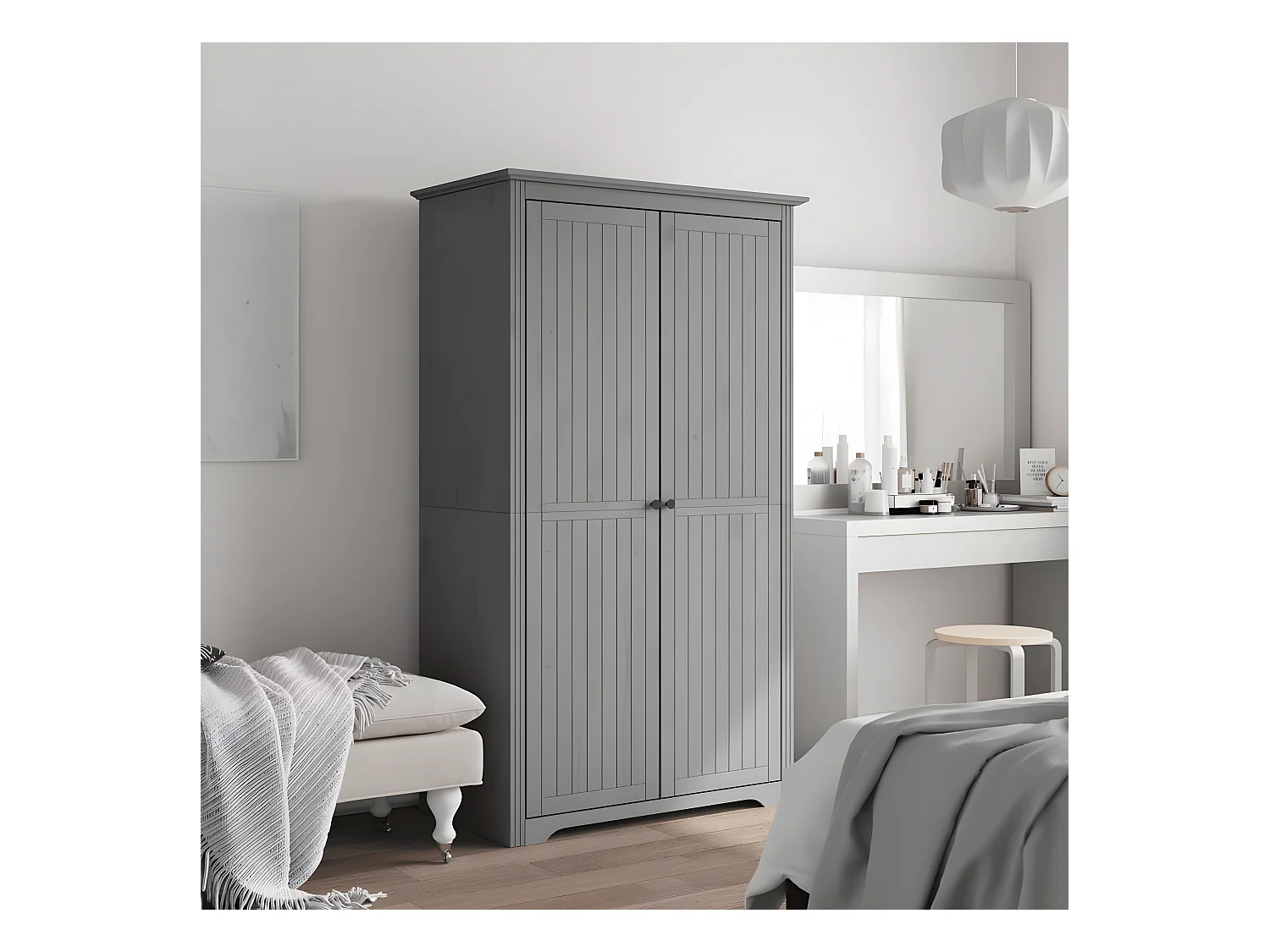 Garde-robe, Penderie, Armoire de vêtements BODO gris 101x52x176,5 cm bois massif de pin PEWV87320 BonneVie Meuble