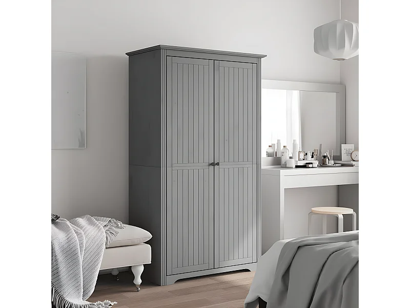 Garde-robe, Penderie, Armoire de vêtements BODO gris 101x52x176,5 cm bois massif de pin PEWV87320 BonneVie Meuble