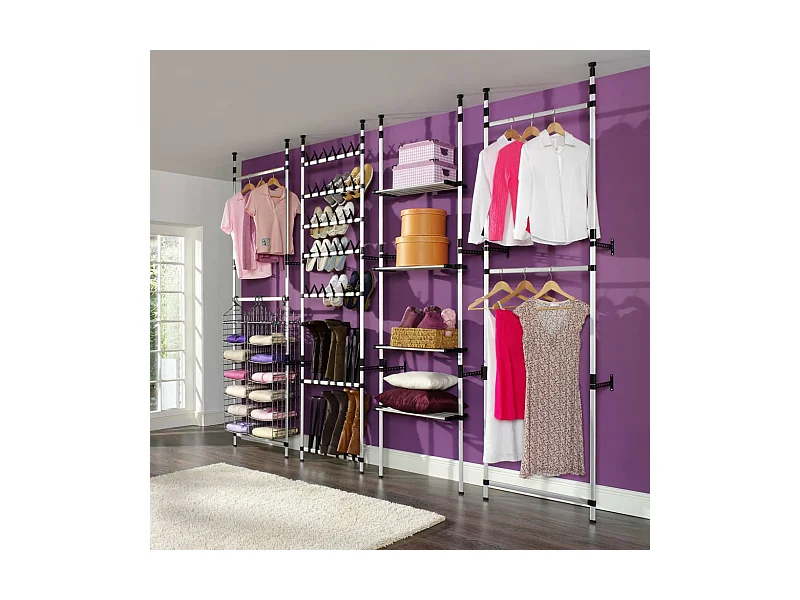 Système de garde-robe télescopique barres et étagère, Penderie, Armoire de vêtements Aluminium PEWV87573 BonneVie Meuble