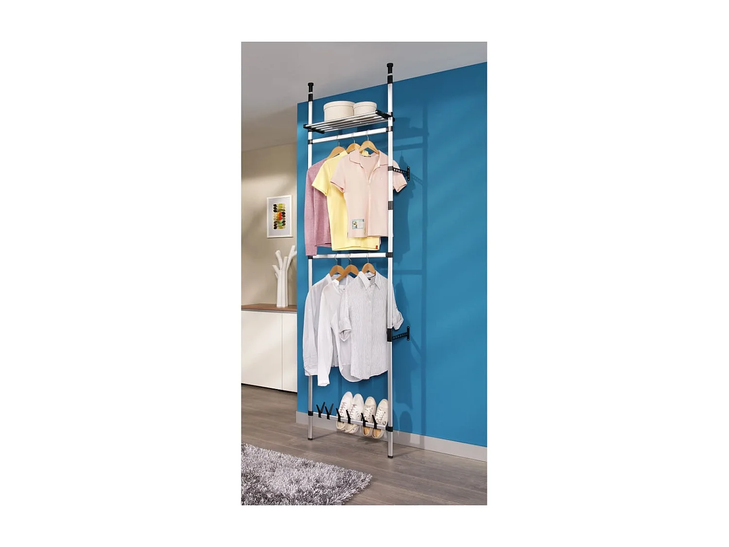 Système de garde-robe télescopique barres et étagère, Penderie, Armoire de vêtements Aluminium PEWV87573 BonneVie Meuble