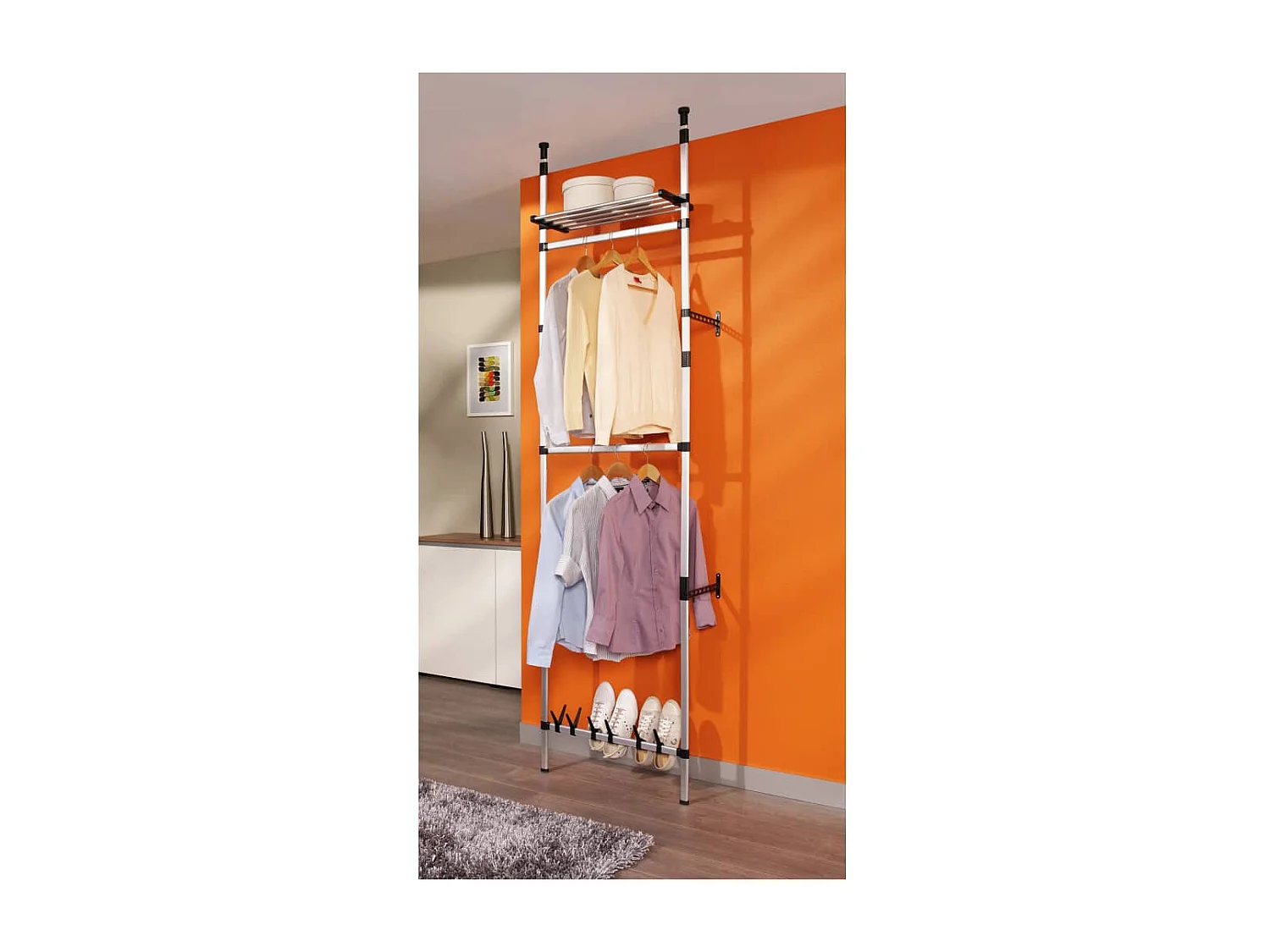 Système de garde-robe télescopique barres et étagère, Penderie, Armoire de vêtements Aluminium PEWV87573 BonneVie Meuble