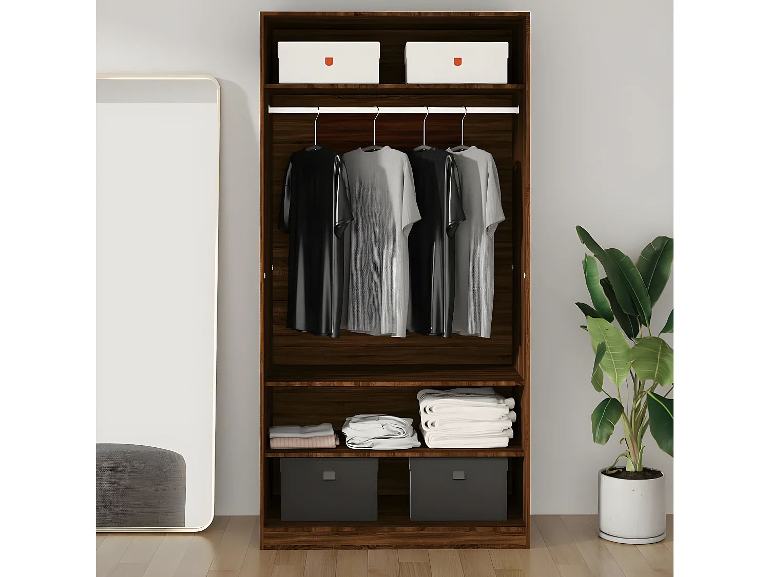 Garde-robe chêne marron 100x50x200 cm bois d'ingénierie OFR98490 BonneVie Meuble