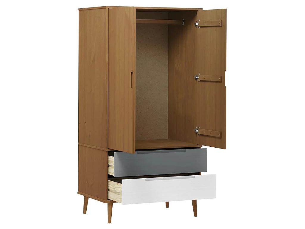 Roupeiro MOLDE 90x55x175 cm pinho maciço castanho PT400829