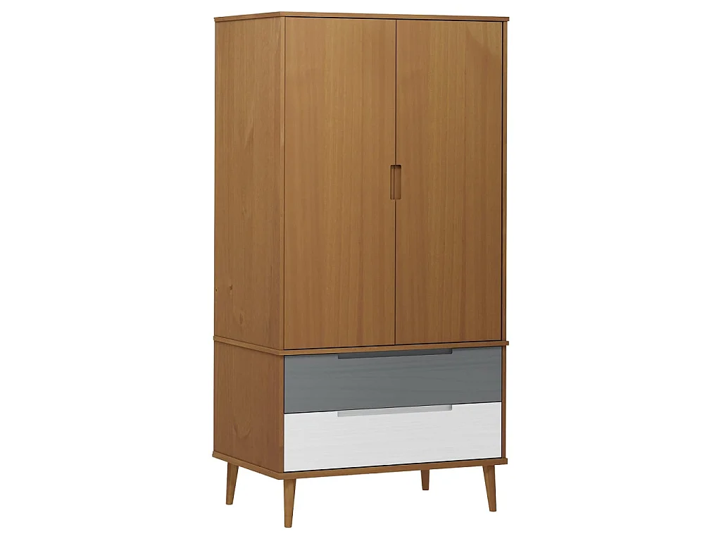 Garde-robe MOLDE Marron 90x55x175 cm Bois massif de pin OFR18065 BonneVie Meuble