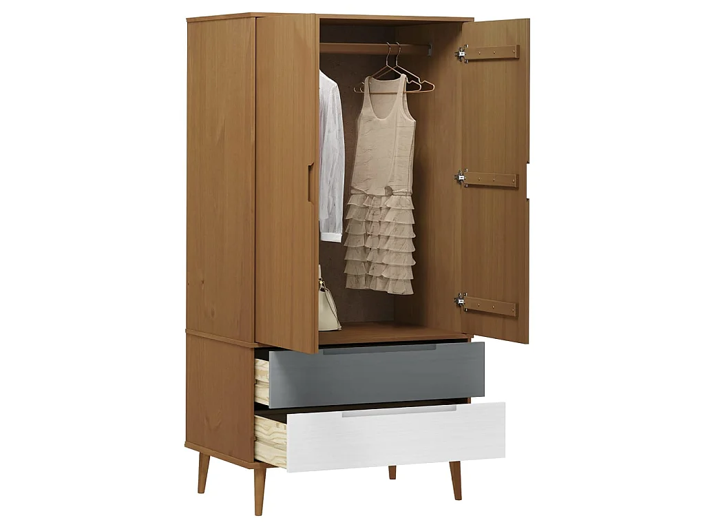 Garde-robe MOLDE Marron 90x55x175 cm Bois massif de pin OFR18065 BonneVie Meuble