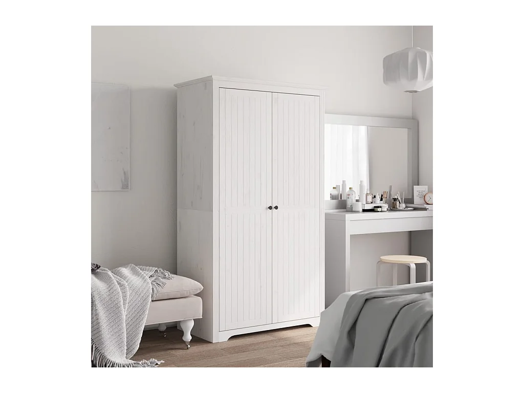 Garde-robe BODO blanc 101x52x176,5 cm bois massif de pin OFR39059 BonneVie Meuble