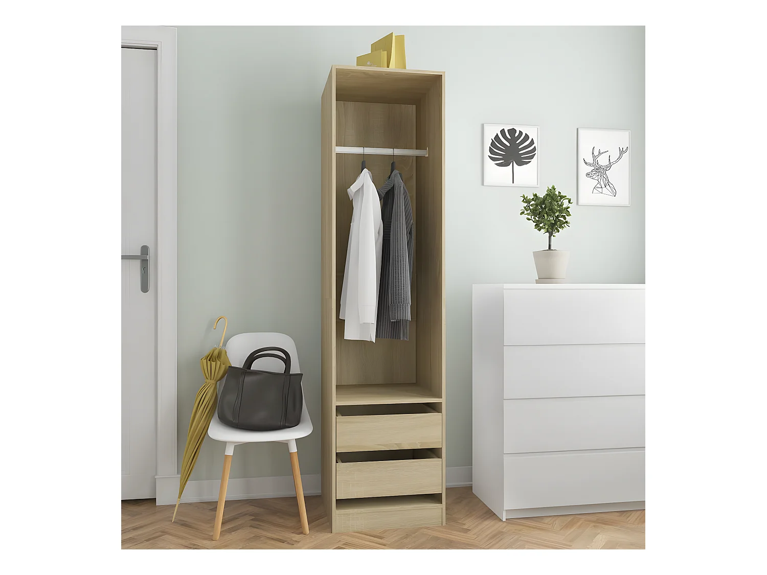 Garde-robe avec tiroirs Chêne sonoma 50x50x200 cm Aggloméré OFR53456 BonneVie Meuble