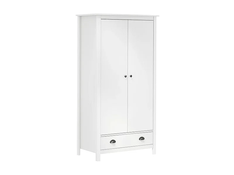Garde-robe à 2 portes Hill Blanc 89x50x170cm Bois de pin solide OFR11151 BonneVie Meuble