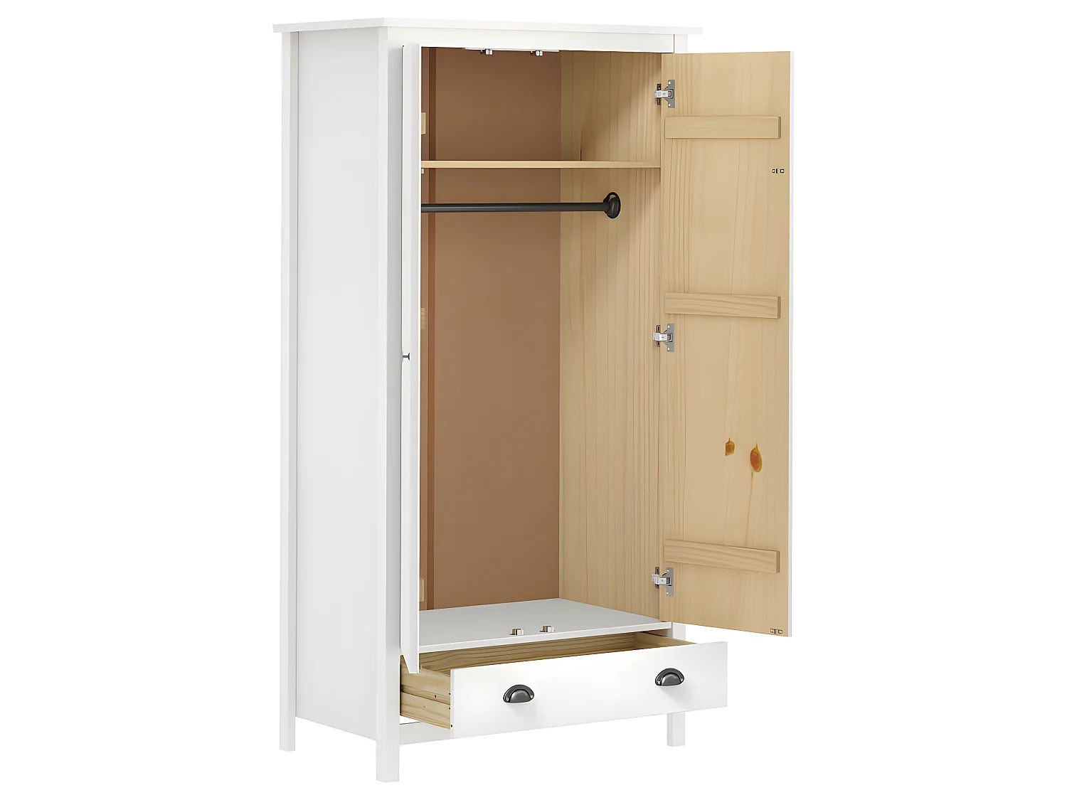Garde-robe à 2 portes Hill Blanc 89x50x170cm Bois de pin solide OFR11151 BonneVie Meuble