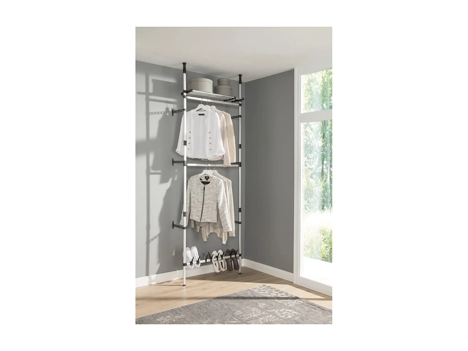 Système de garde-robe télescopique barres et étagère Aluminium OFR25326 BonneVie Meuble