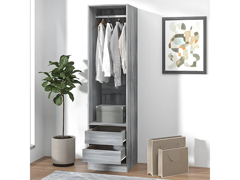 Armoire avec tiroirs Sonoma gris 50x50x200 cm Bois d'ingénierie OFR33668 BonneVie Meuble