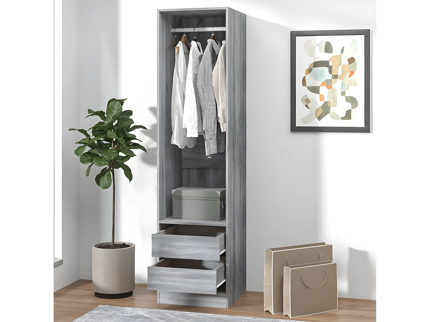 Armoire avec tiroirs Sonoma gris 50x50x200 cm Bois d'ingénierie OFR33668 BonneVie Meuble