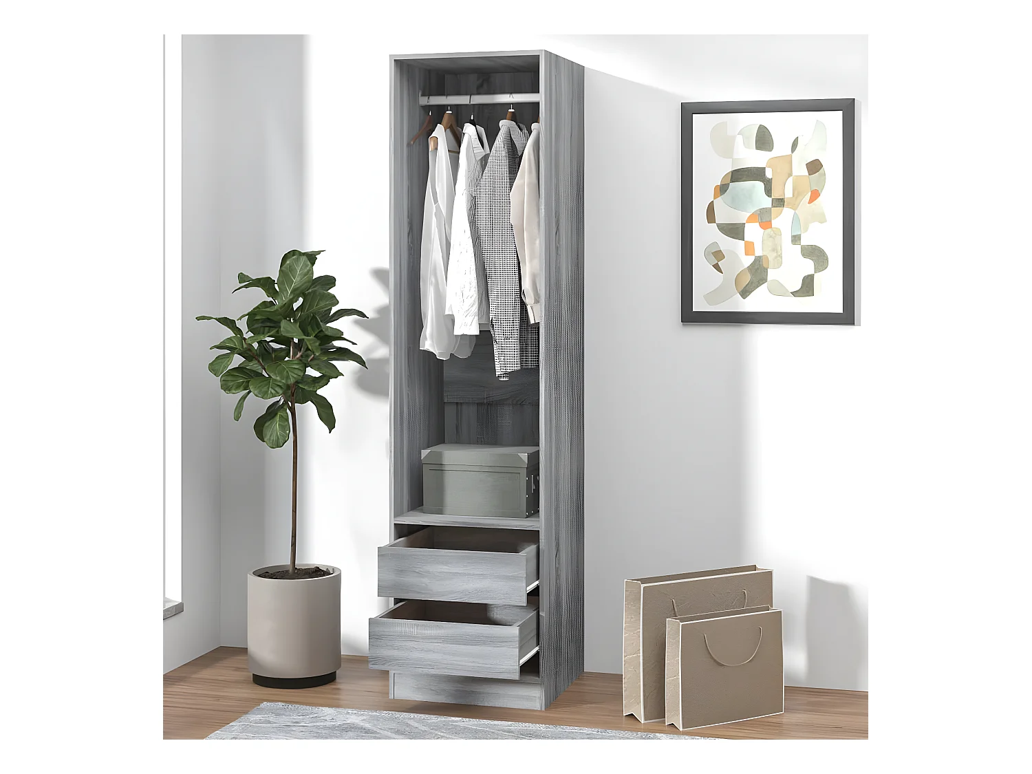 Armoire avec tiroirs Sonoma gris 50x50x200 cm Bois d'ingénierie OFR33668 BonneVie Meuble