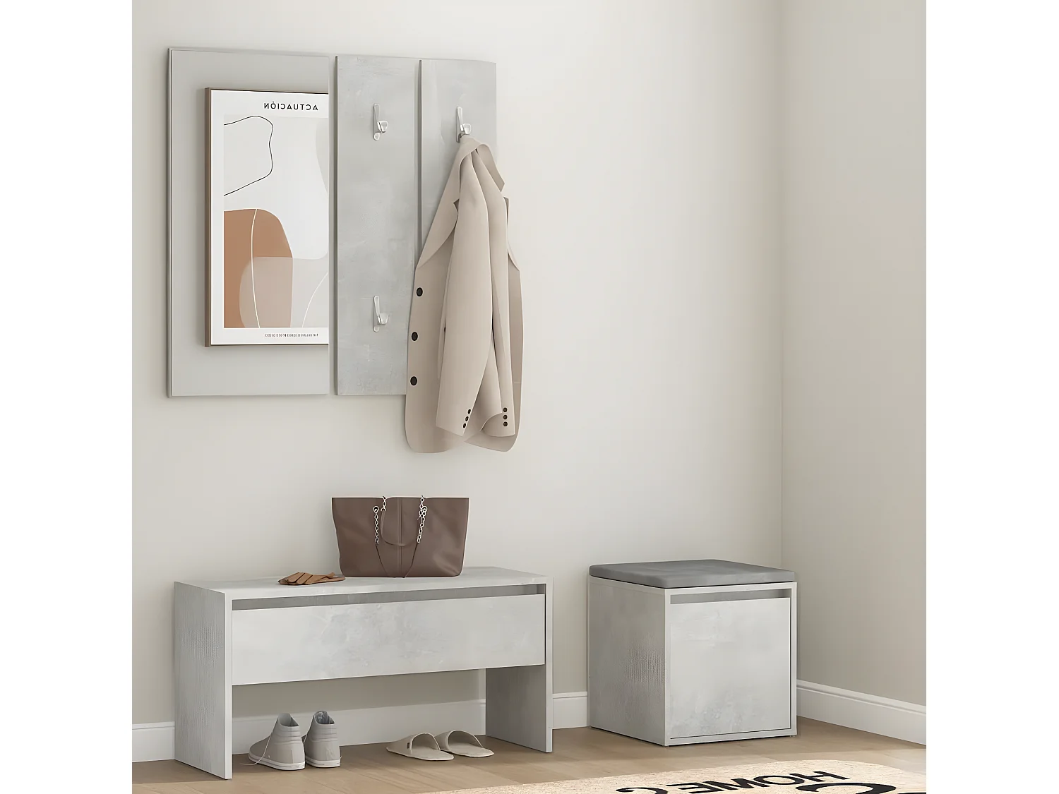 Ensemble de meubles de couloir Gris béton Bois d'ingénierie OFR33756 BonneVie Meuble