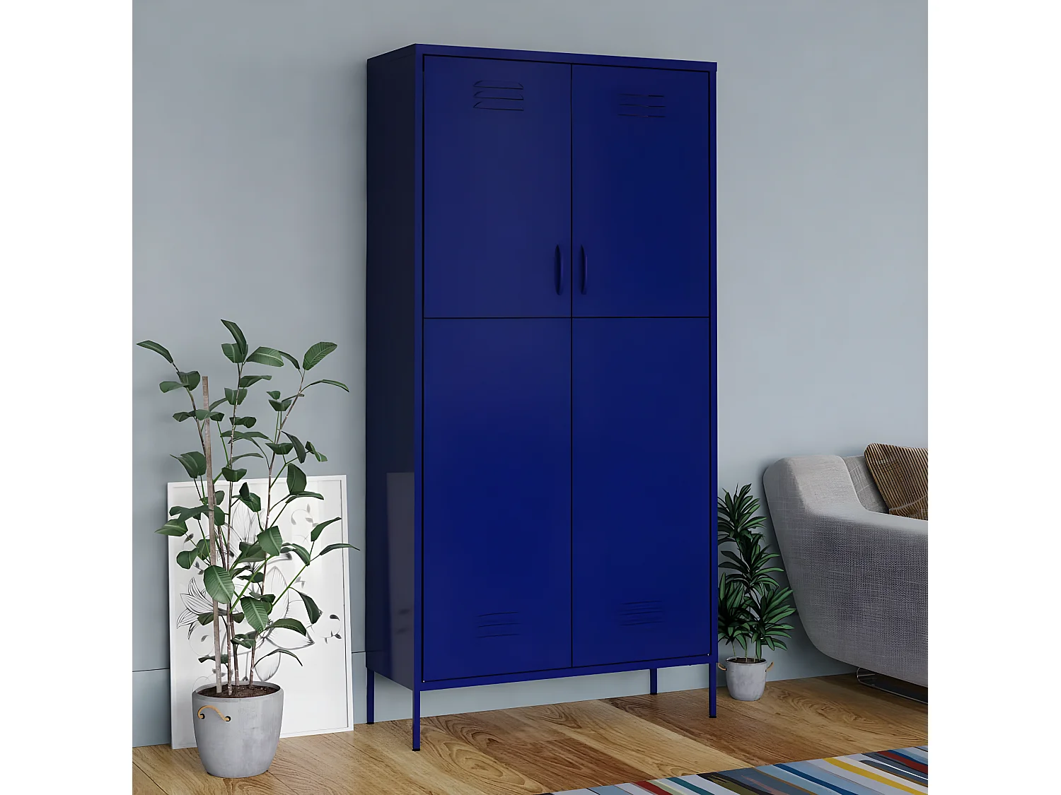 Kledingkast 90x50x180 cm staal marineblauw NL533467