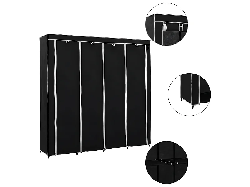 Kledingkast met 4 vakken 175x45x170 cm zwart NL597424