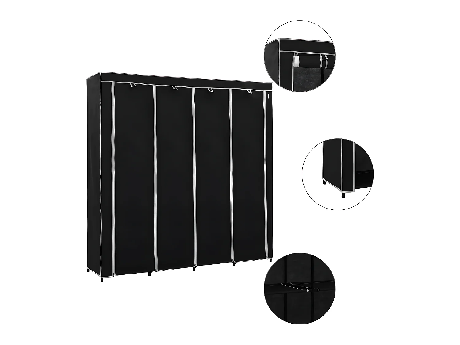 Garde-robe avec 4 compartiments Noir 175x45x170 cm OFR46627 BonneVie Meuble