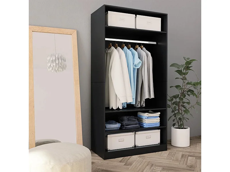 Roupeiro 100x50x200 cm contraplacado preto PT899301